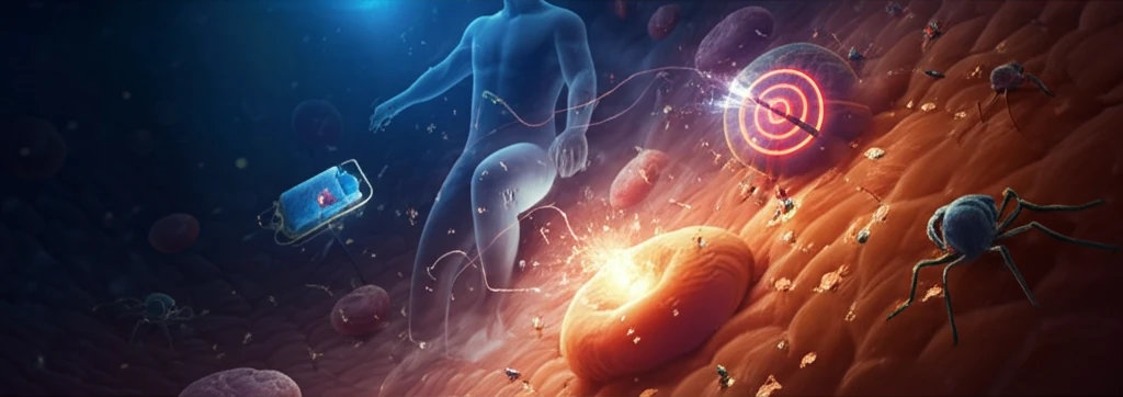 Nanobots attacking cancer cells.