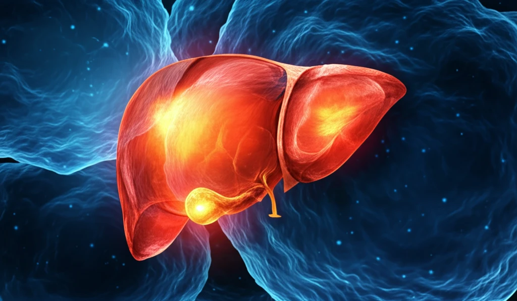Illustration of focal fatty sparing in a liver, with a highlighted healthy section amidst a fatty environment.