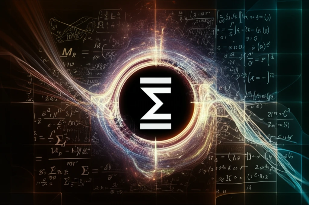 A surreal illustration blending black holes, galaxies, equations, and string theory concepts.