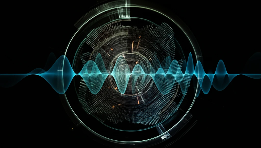 Surreal digital illustration of sound waves revealing flaws in metal.