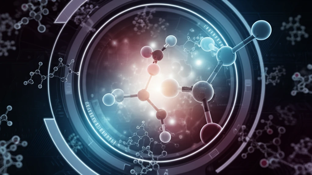 Molecules intertwined with glowing hydrogen bonds under a microscope, showcasing supramolecular chemistry.