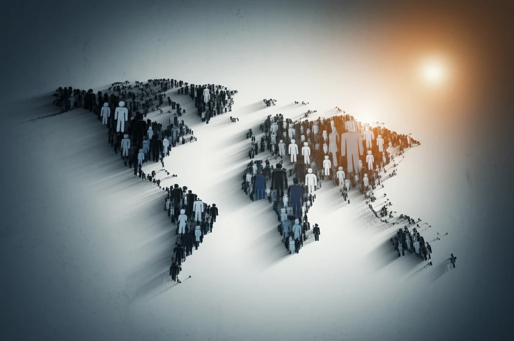 World map made of people, showing economic differences.