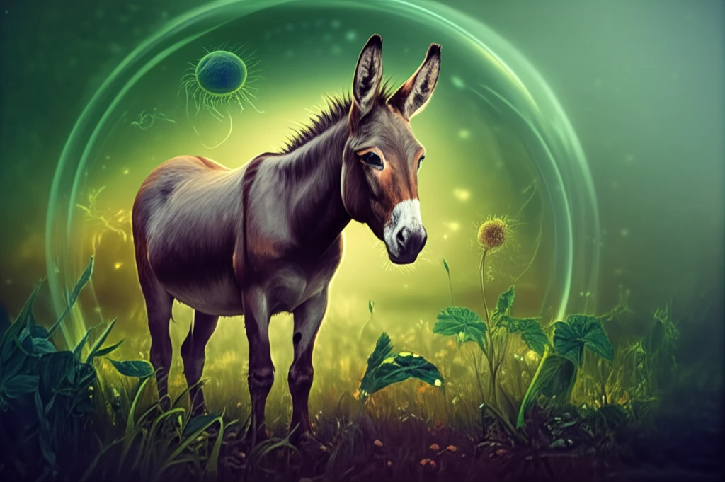 Protective aura surrounding a healthy donkey, symbolizing disease prevention.