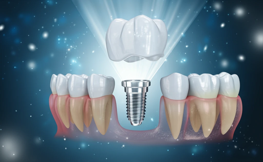 Alveolar ridge splitting with light beams expanding jawbone.