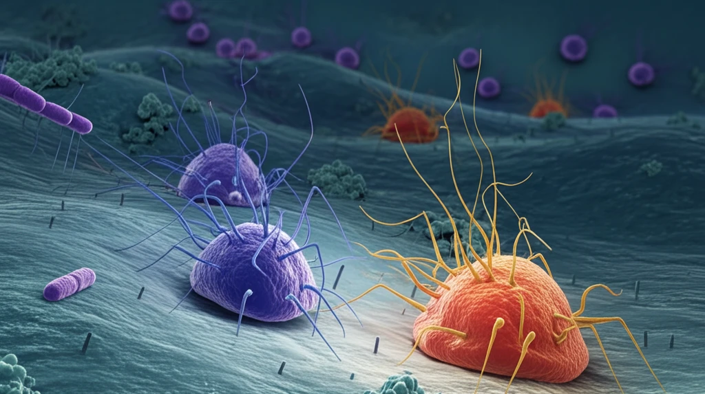 Immune cells battling antibiotic-resistant bacteria