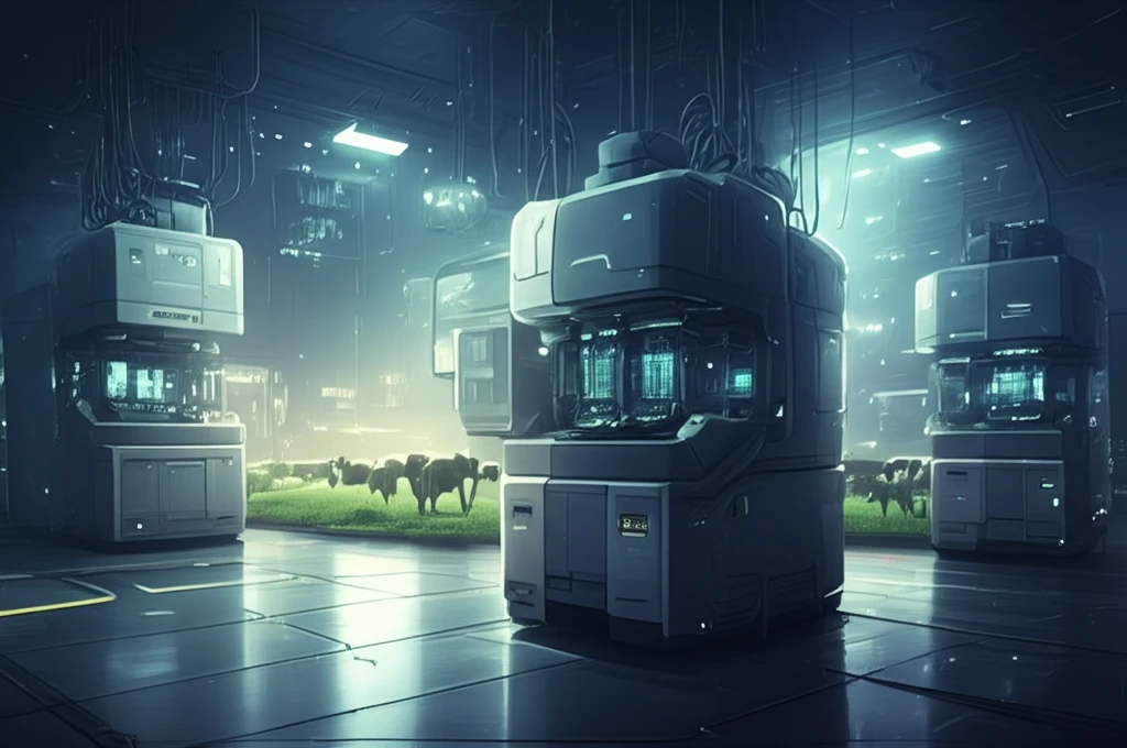 Futuristic veterinary lab analyzing calf health with PCR technology.
