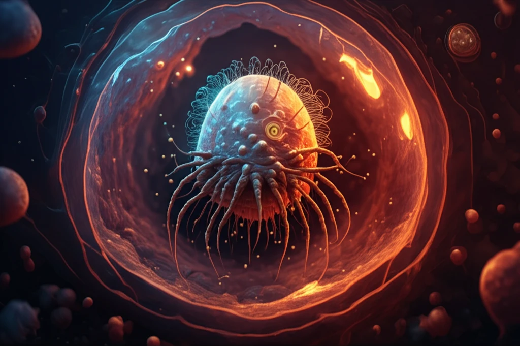 Microscopic view of Calyptospora paranaidji parasite inside fish liver tissue.