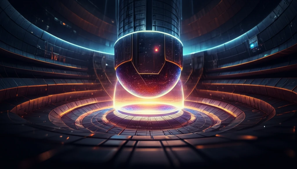 Surreal illustration of fusion reactor core plasma interacting with tungsten surface.