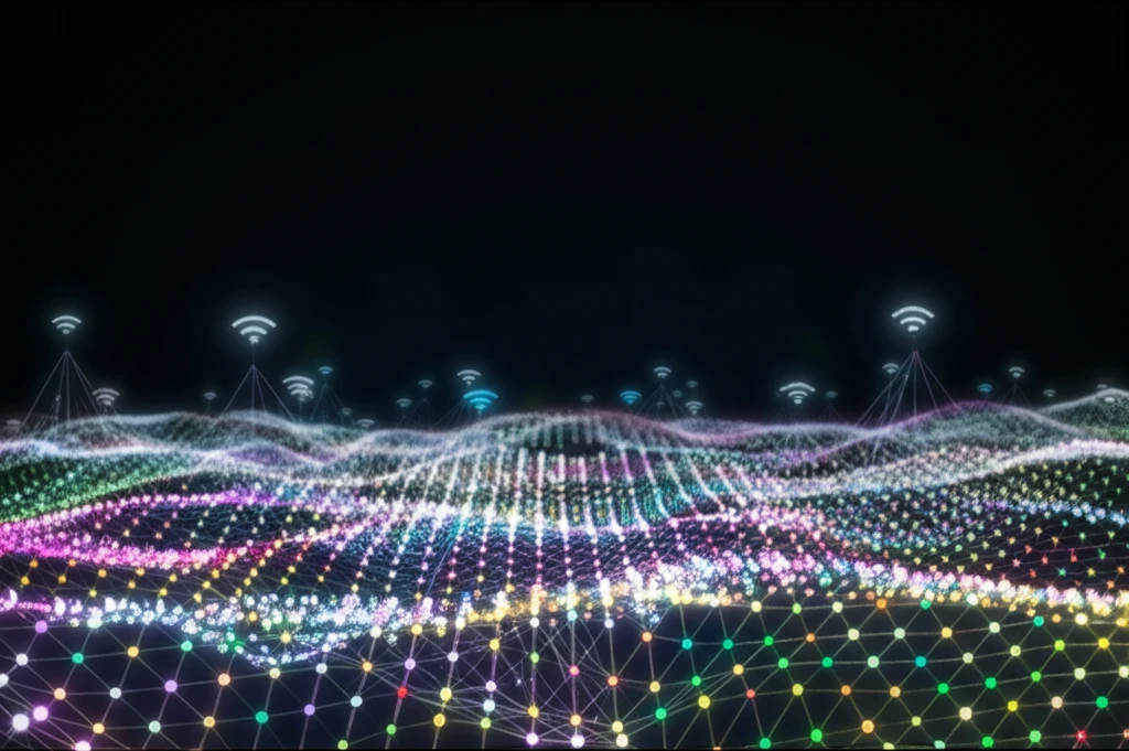 A network of glowing nodes symbolizes wireless communication.