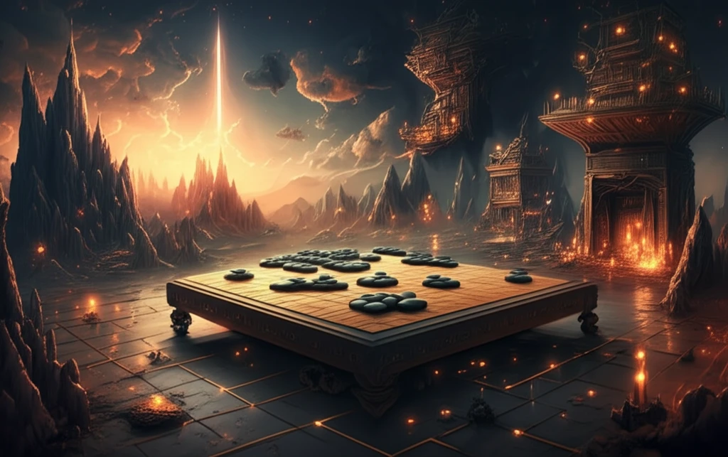 A Go board floating in a mindscape, symbolizing cognitive enhancement.