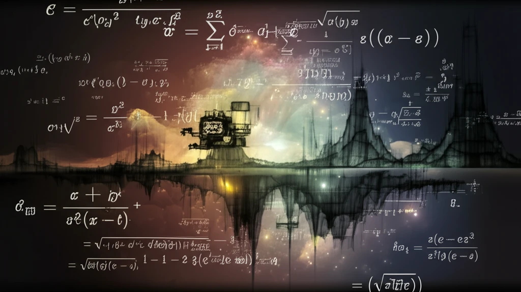 Surreal illustration of equations floating around interconnected landscapes, symbolizing the influence of fractional calculus.