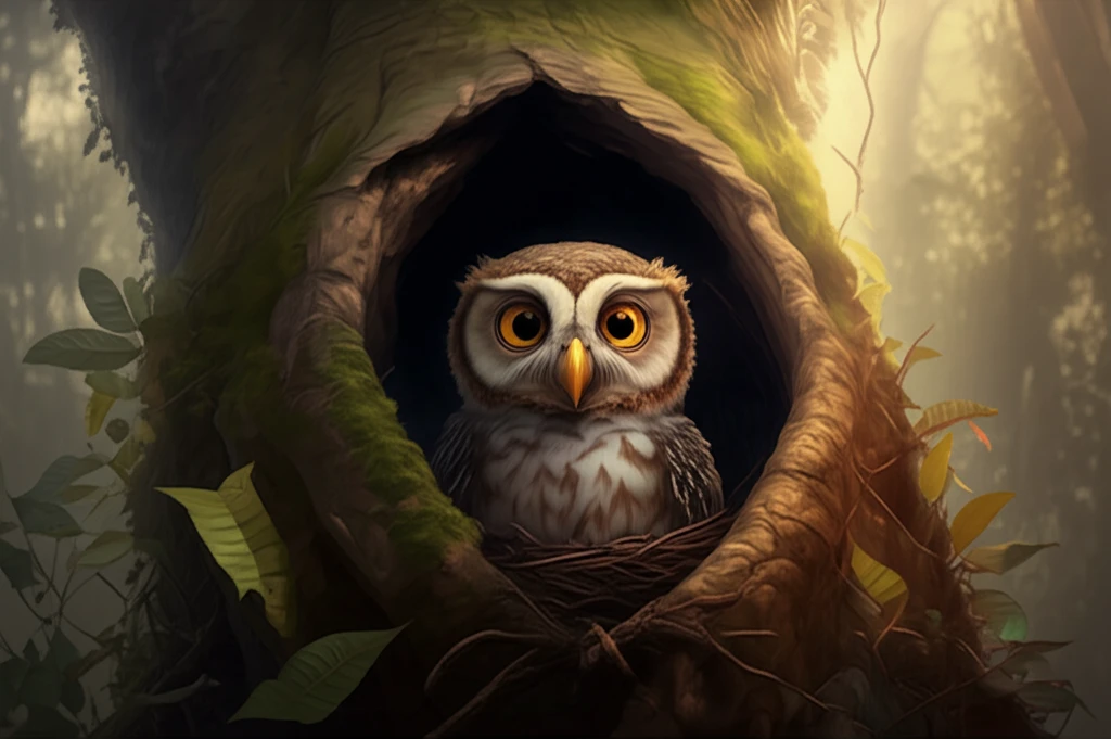 Tropical Screech-Owl Nestling in Amazonian Tree Hollow