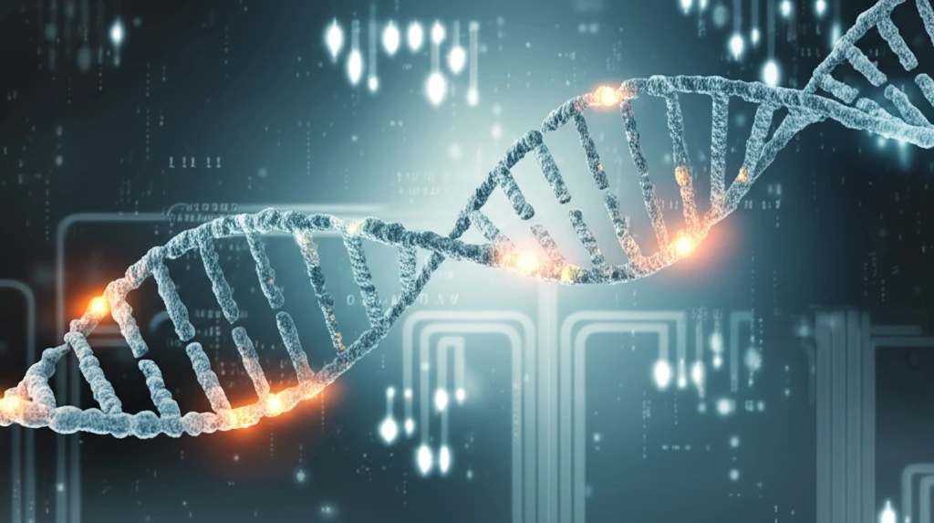 DNA strand with glowing genetic markers representing Y-STR loci.