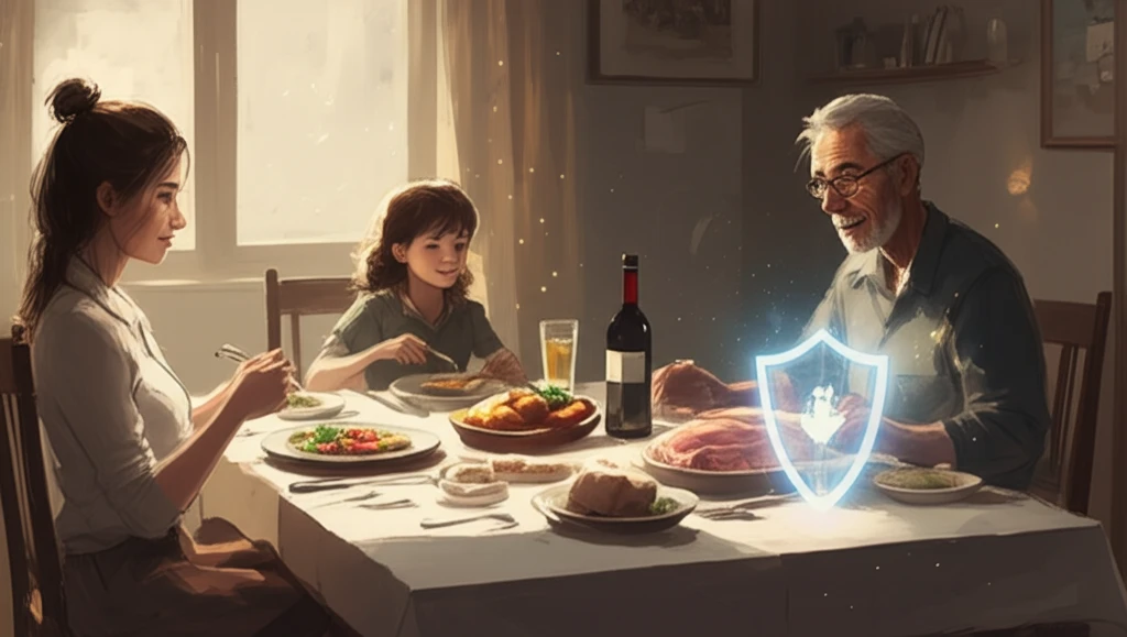 Food safety shield protects family dinner.