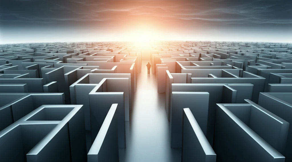 A regulatory maze morphing into an open path, symbolizing simplified pharmaceutical compliance.