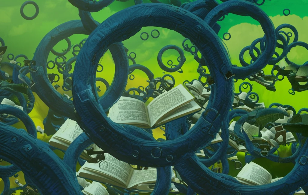 Intertwined lenses focusing on math textbooks symbolizing different perspectives.