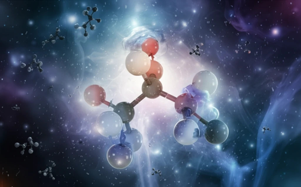 Surreal illustration of a noble gas molecule in a cryogenic matrix.