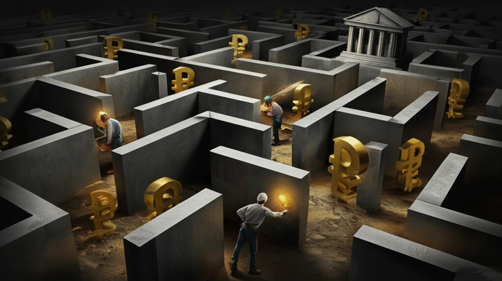 A maze of peso symbols representing Mexico's complex economic factors.