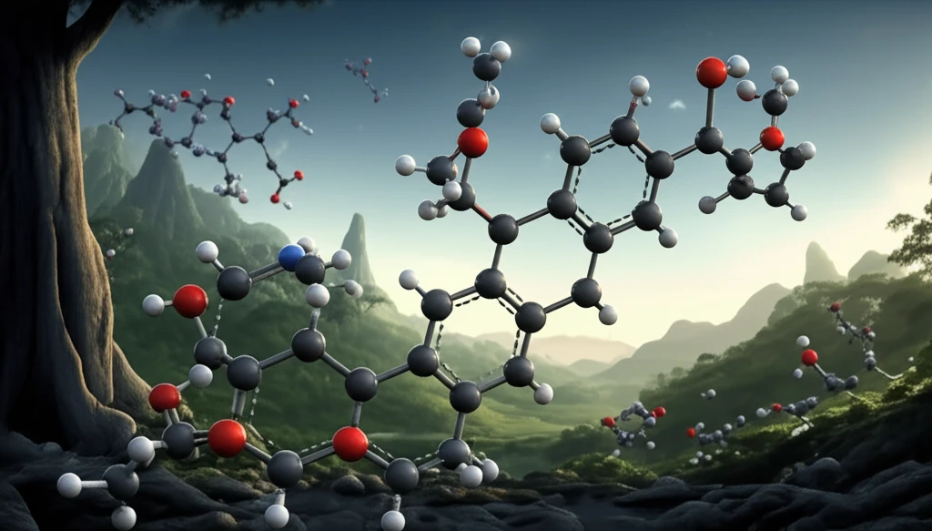 Molecular puzzle pieces forming Bruceol in the Australian landscape.