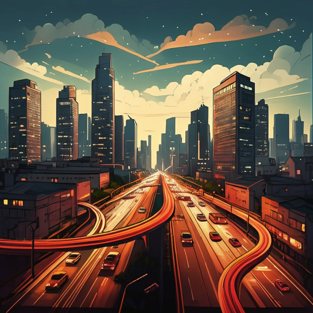 Colorful visualization of bus routes in a city, showing traffic congestion.