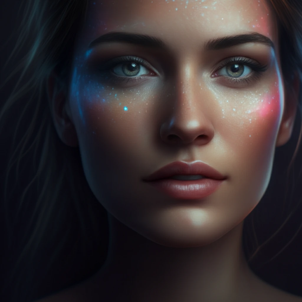 Radiant woman's face bathed in colorful light, symbolizing skin rejuvenation.