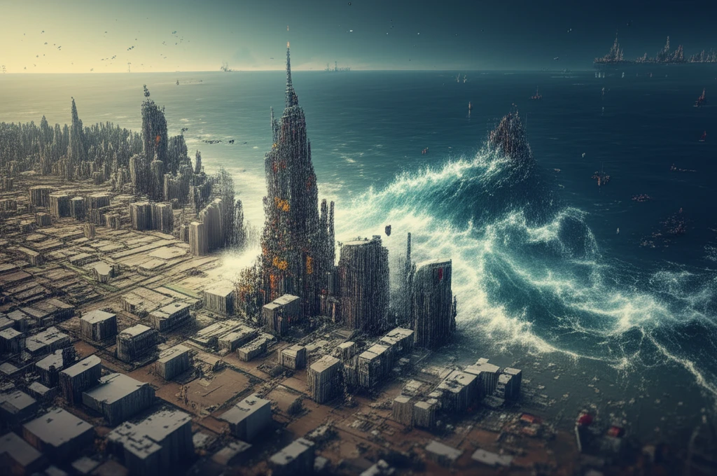 Surreal illustration of data points being engulfed by water.