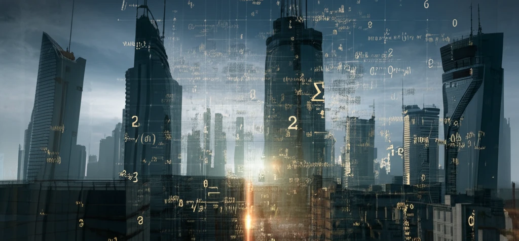 Mathematical symbols forming a cityscape