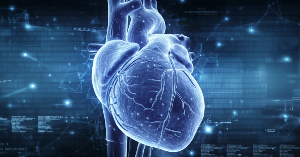 Stylized human heart with glowing blue veins, symbolizing cryoablation.