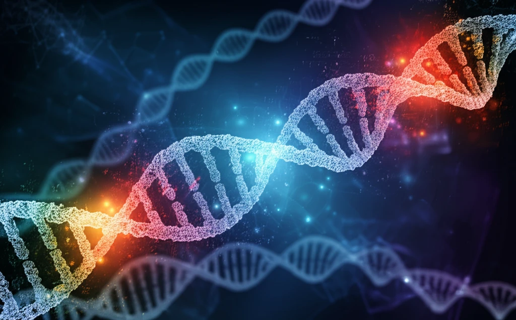 Surreal illustration of DNA methylation and MBD proteins, symbolizing therapeutic potential