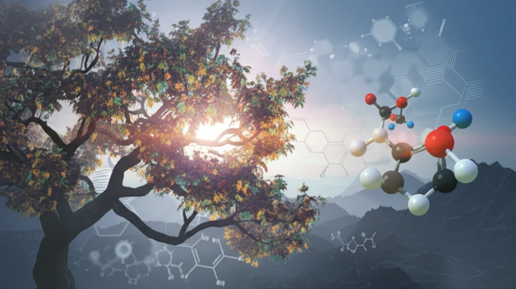Seasonal Cinnamon Tree: A surreal illustration showing a Cinnamomum osmophloeum tree with leaves changing colors to represent different seasons, reflecting scientific analysis of its chemical composition.