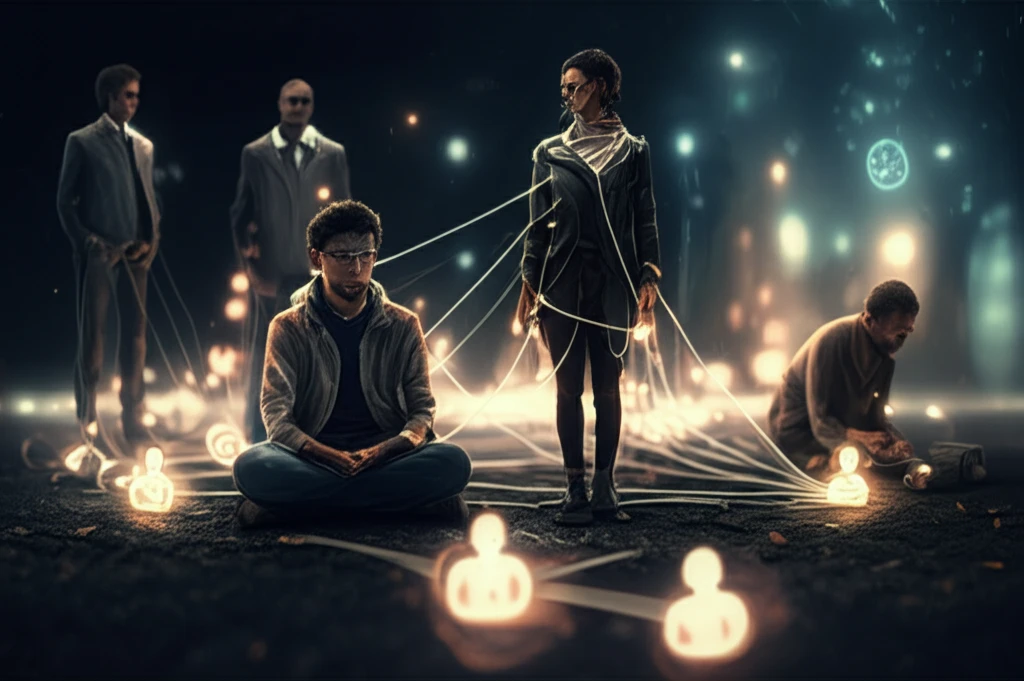 A diverse group connected by threads, symbolizing group dynamics.