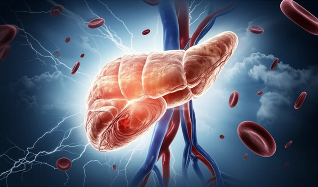 Surreal illustration of a pancreas, partially obscured by storm clouds, with a beam of light shining through.