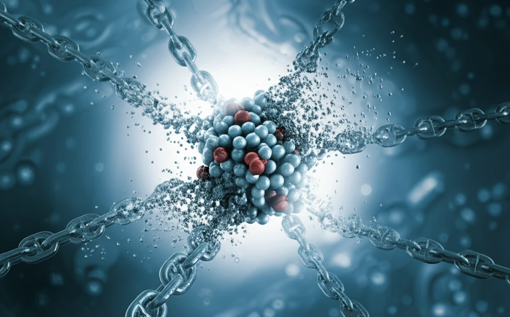 Serum ferritin molecule dissolving with light shining on it.