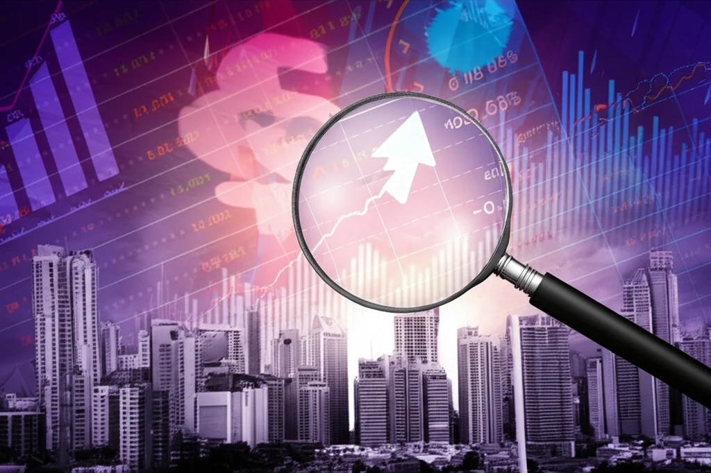 Abstract financial cityscape symbolizing implied cost of capital analysis