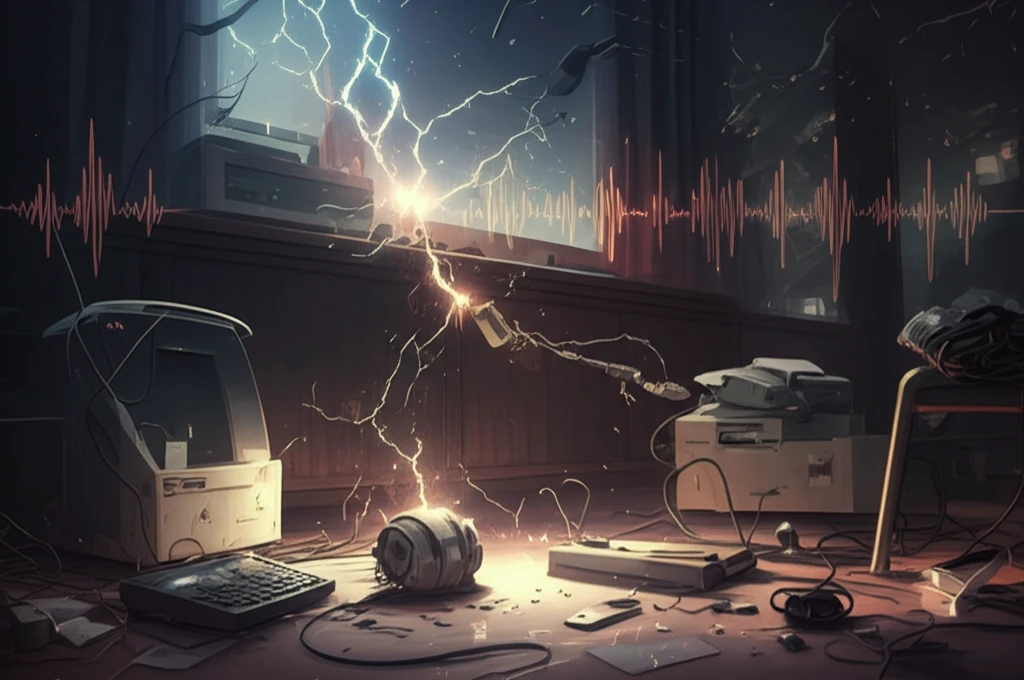 Damaged power cord sparking with voltage waveform overlay