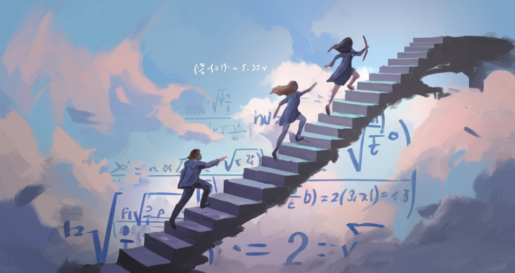 Surreal image representing the challenges and gender dynamics in college math success.