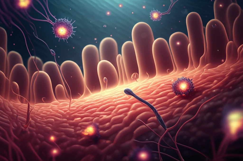 Microscopic view of a healthy gut lining with R-spondin 3.