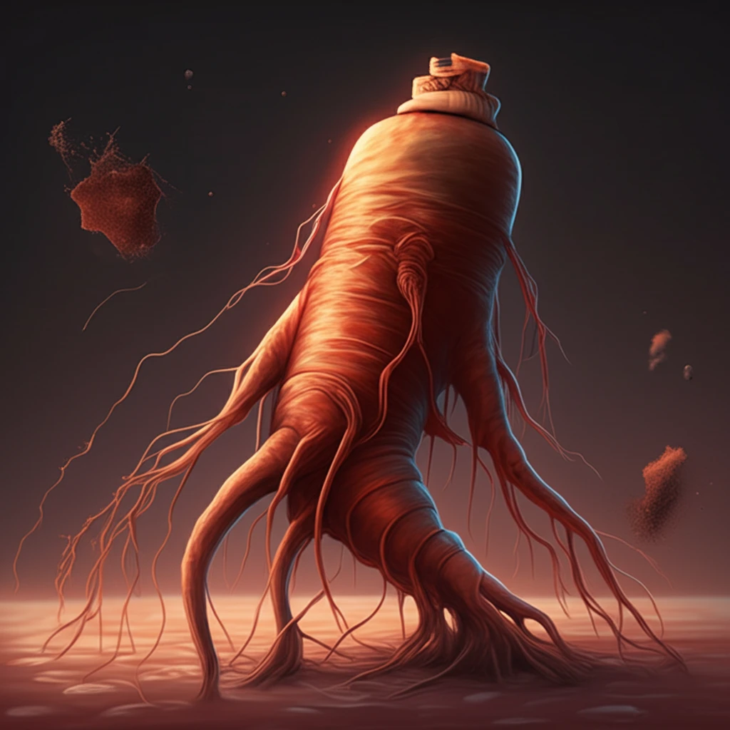 Glowing ginseng root cradling irritated skin, symbolizing healing for atopic dermatitis.