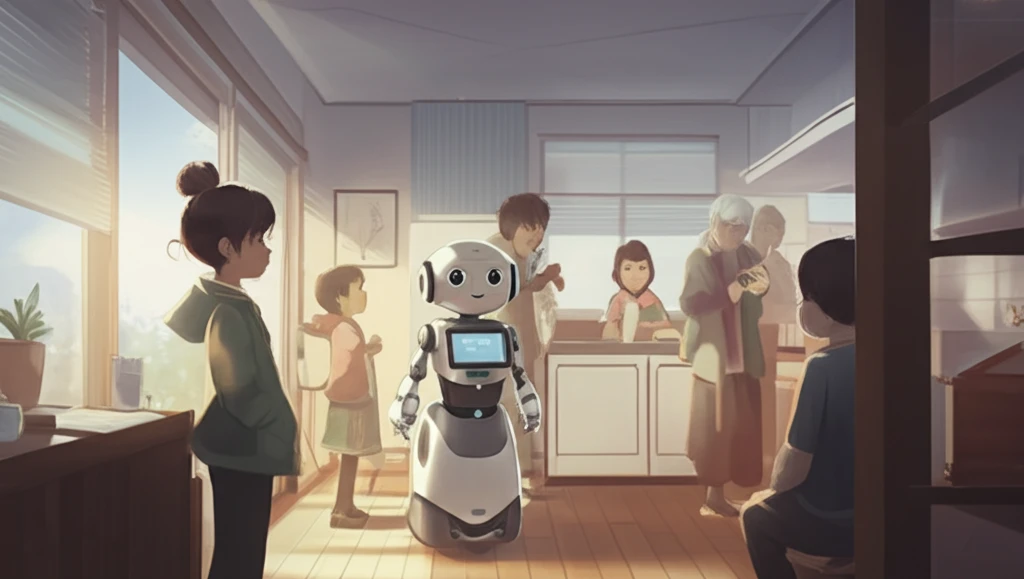 Diverse group interacting with a friendly Pepper robot, symbolizing trust and human-robot interaction.