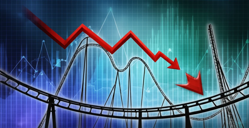 Surreal illustration of a rollercoaster representing market cycles, symbolizing momentum investing.