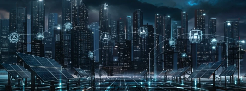 Futuristic cityscape powered by a smart grid.