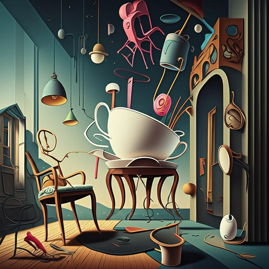 Surreal illustration of everyday objects transforming into architectural structures.