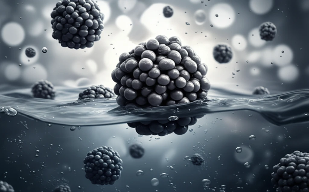 Nanoscale zero-valent iron (nZVI) particles interacting with water molecules
