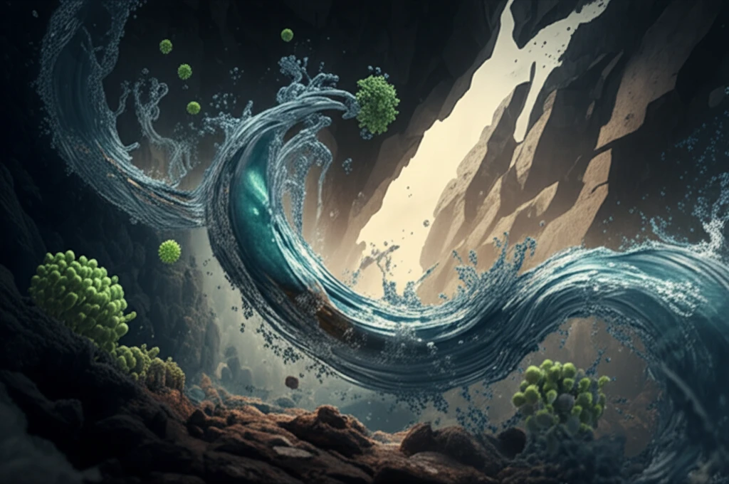 Illustration of intertwined polymers and surfactant molecules in water