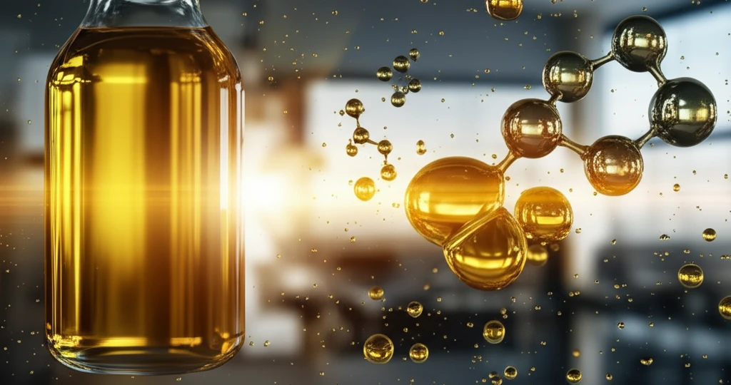 Microscopic view of cooking oil with PAH molecules being scanned by a beam of light.