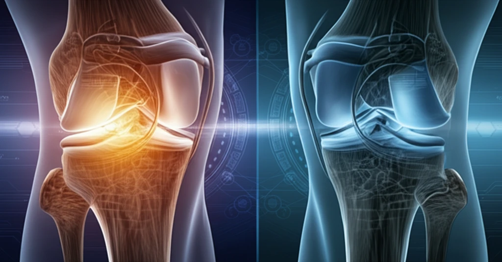 Illustration highlighting the healthy and injured posteromedial corner of the knee.