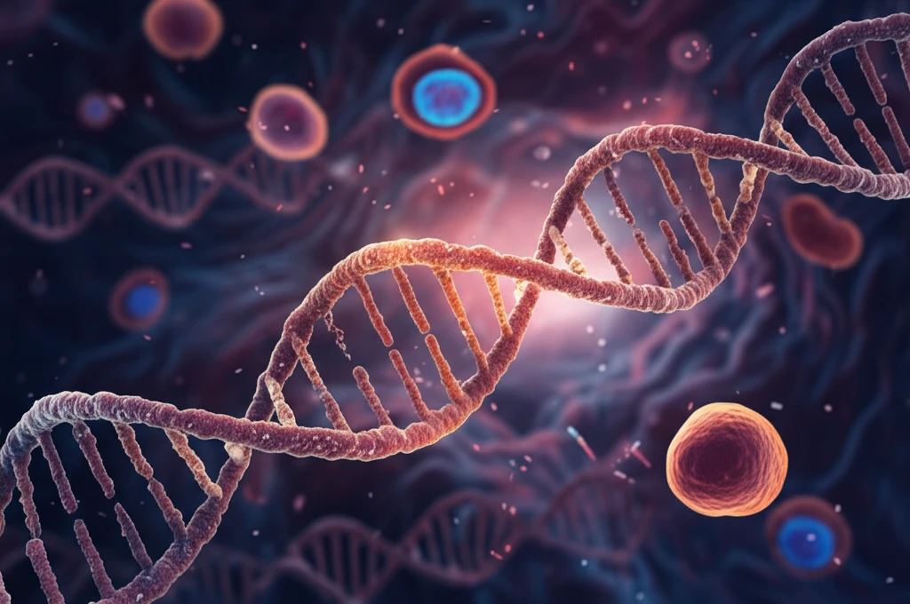 Microscopic view of liver cells with interwoven DNA strands