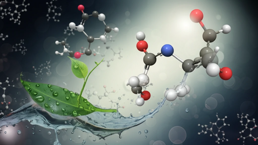 Molecular structures entwined with natural elements, symbolizing the connection between chemistry and biology