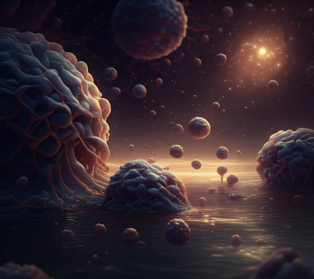 Microscopic nanoparticles cleaning polluted water.