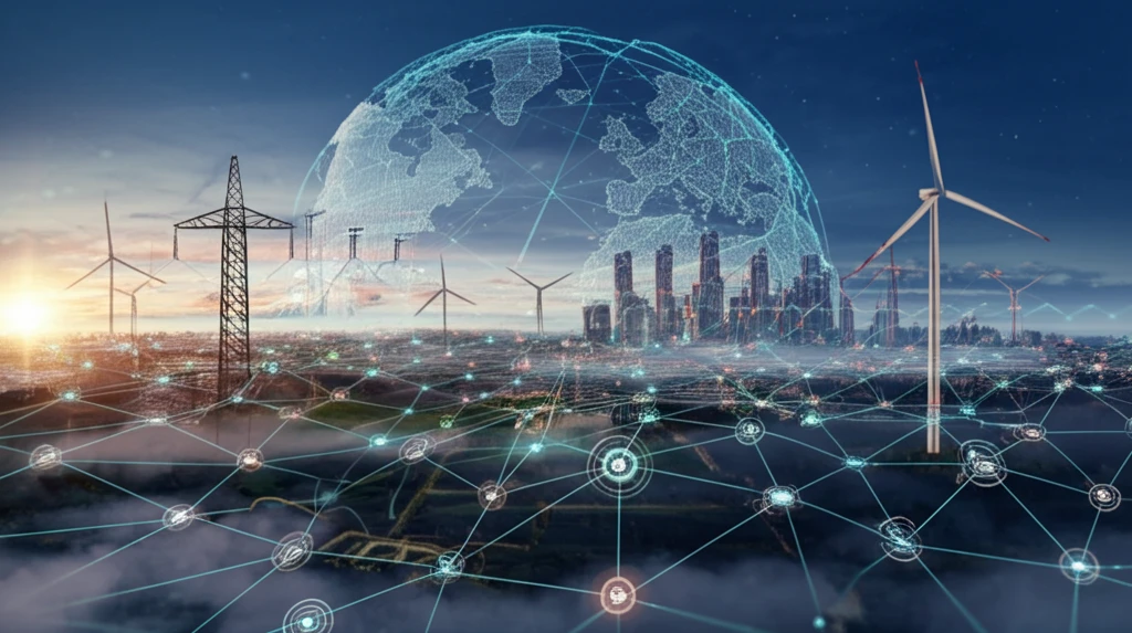 Interconnected electrical grids symbolizing energy market integration.